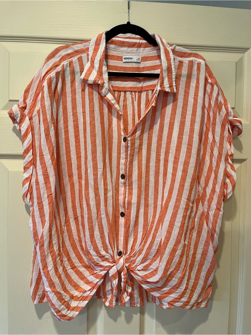Sonoma Orange & White Striped Button-Up Top
